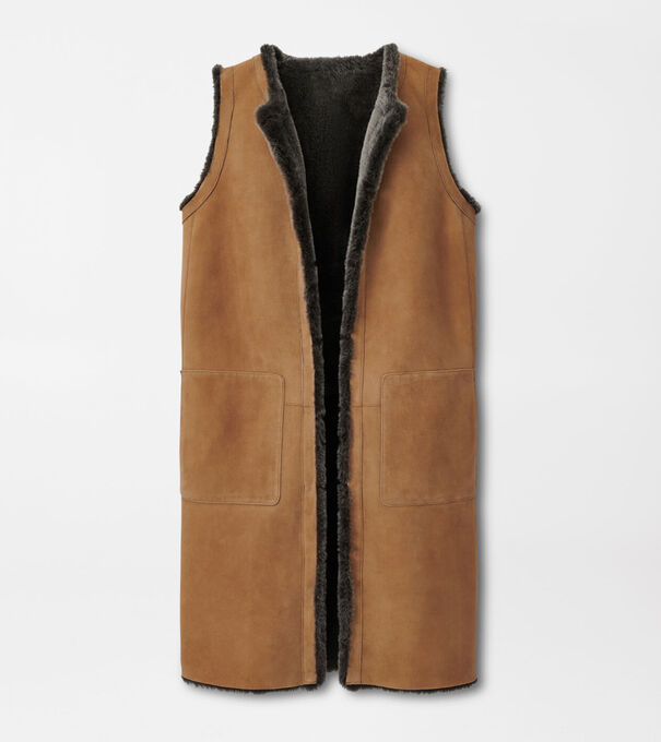 Amelie Reversible Shearling Long Sleeveless Coat