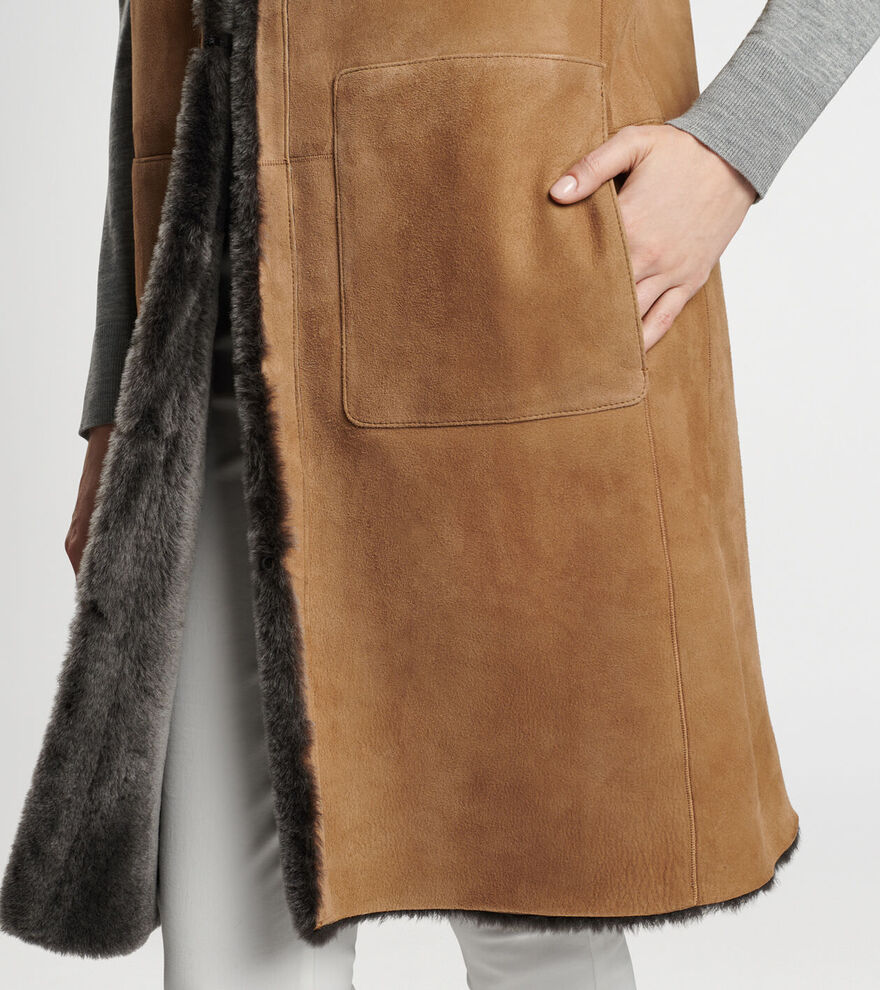 Amelie Reversible Shearling Long Sleeveless Coat image number 4