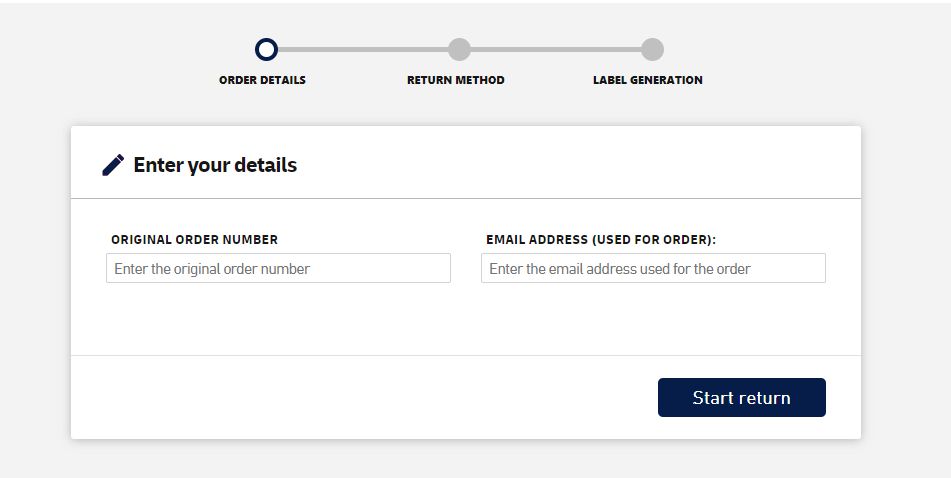 Screenshot of step 1 of the digital return form.